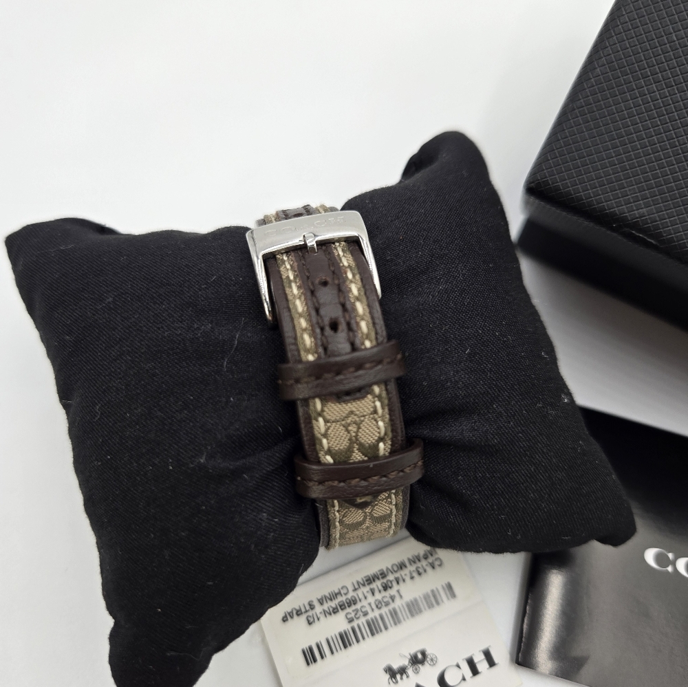 Coach Women's Silver Dial Watch with Signature Brown Strap - Picture 4 of 7